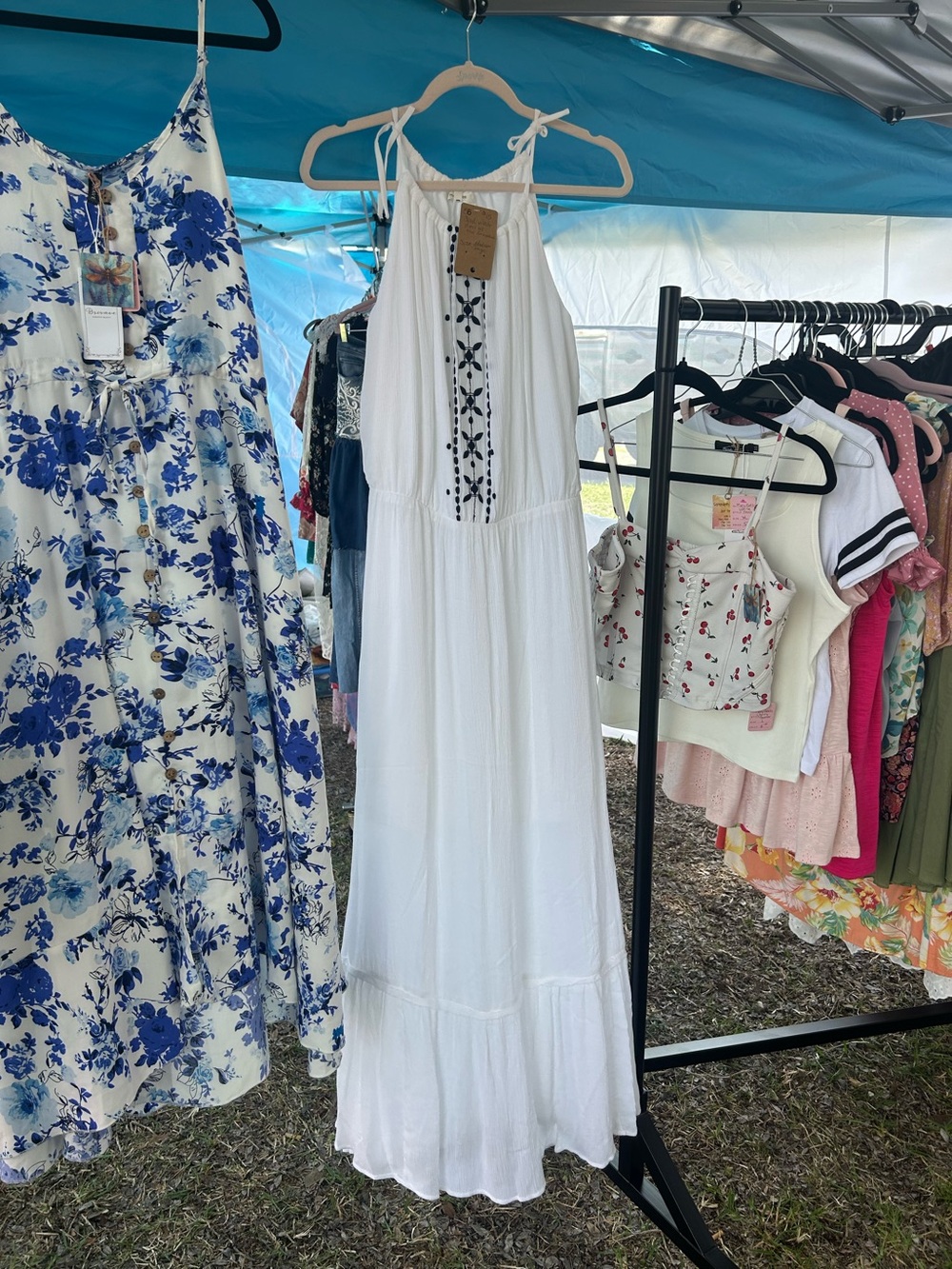 Maurices White Maxi Dress with Black Embroidery